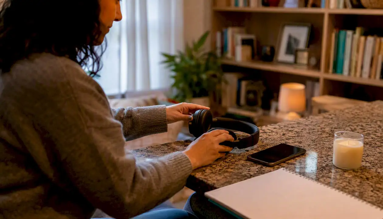 Händer som förbereder headset för kompetentbedömning