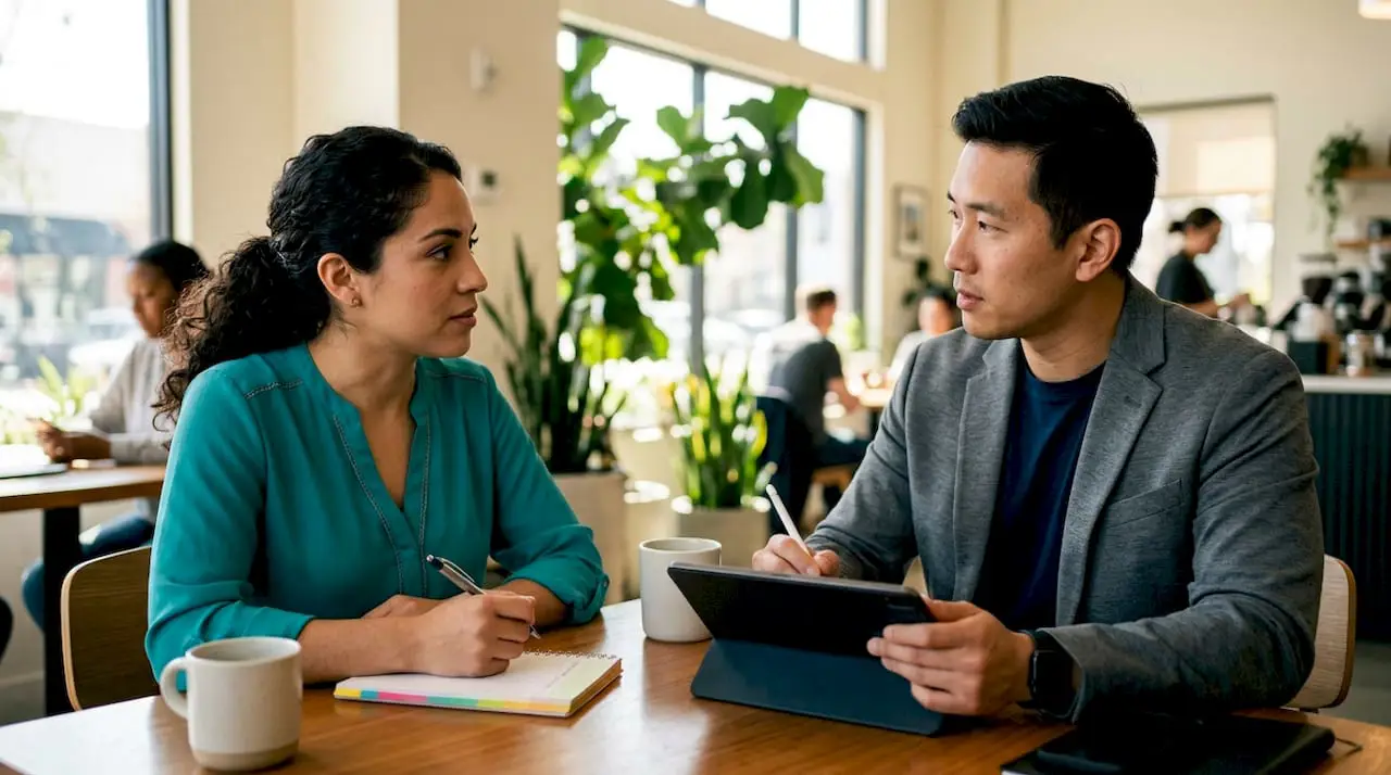 Interviewer and candidate in structured interview