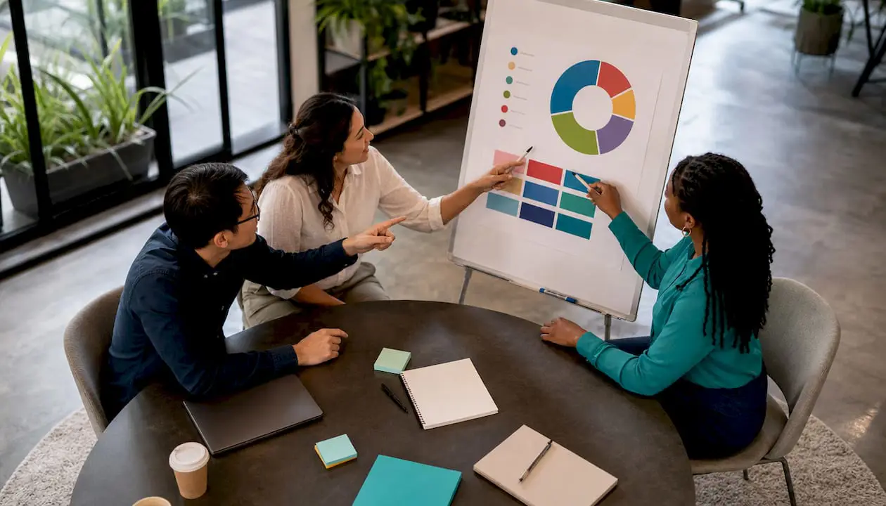 Hands pointing at hiring components chart