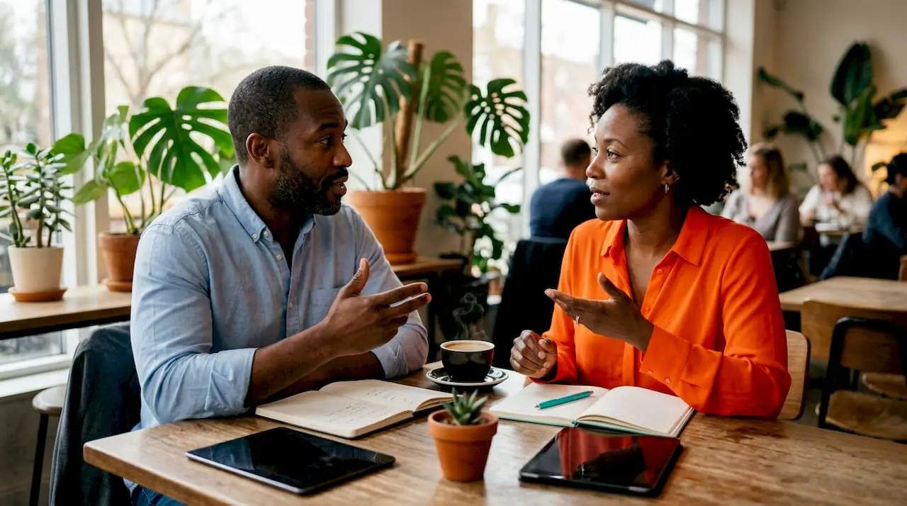 Two employees discussing role-specific assessments