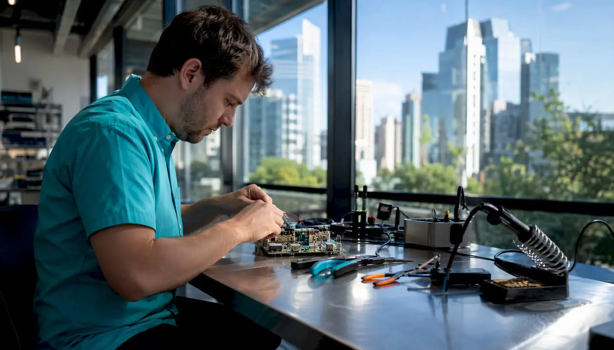 Hands assembling electronic work sample test