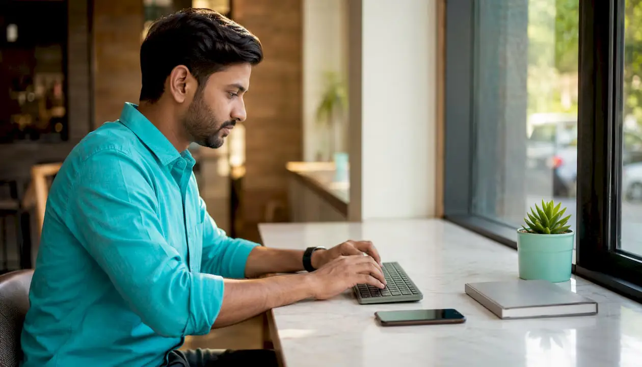 Hands typing on keyboard for data flow management