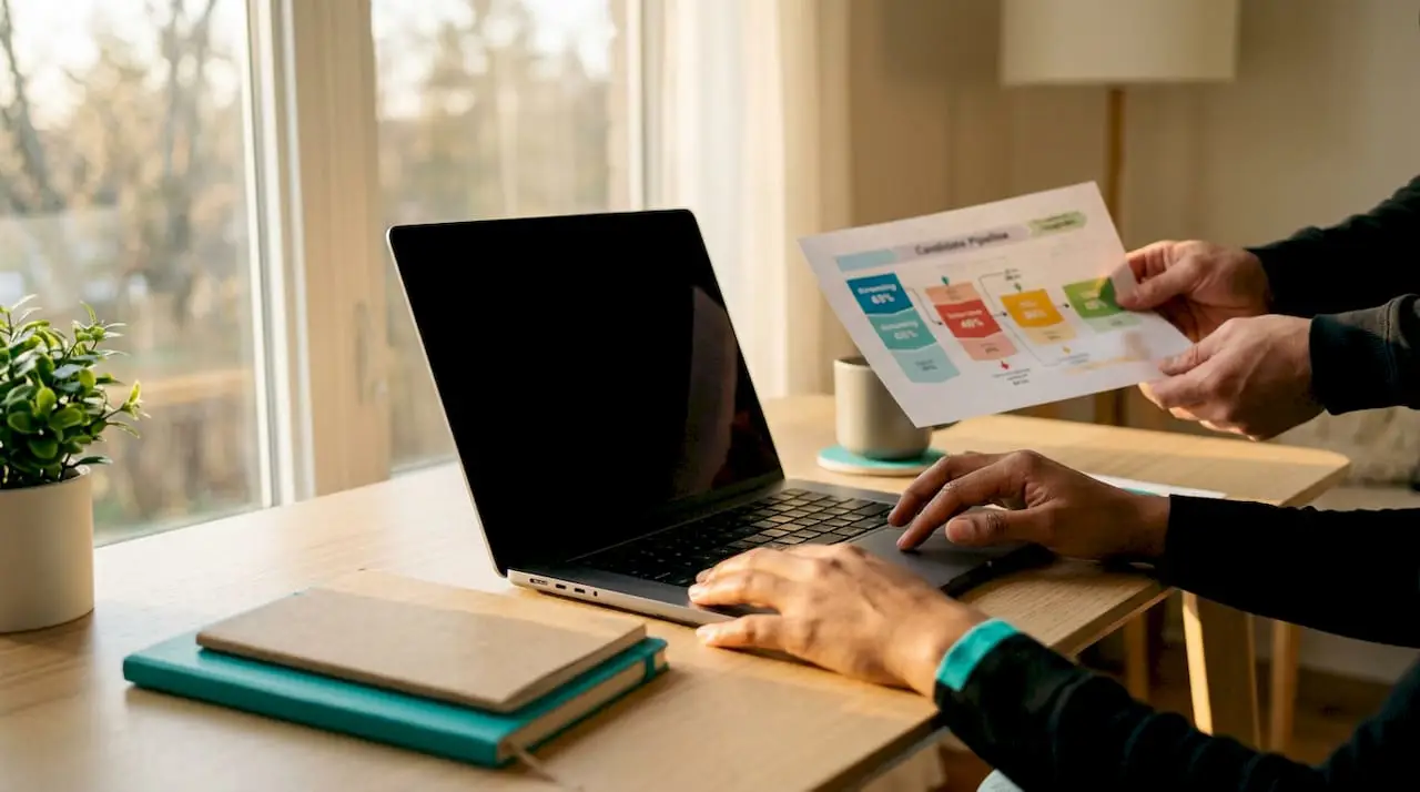 Hands analyzing recruiter pipeline conversion rates