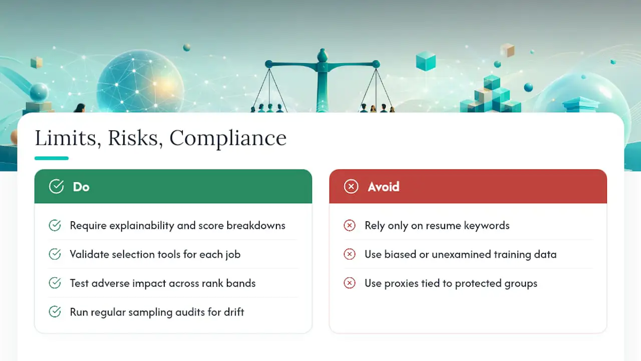 What are the limits, bias risks, and U.S. compliance considerations? — overview diagram