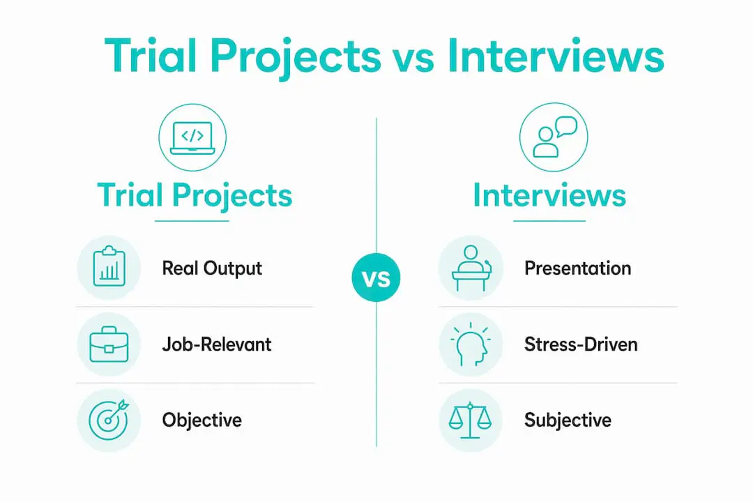Infographic comparing trial projects and interviews